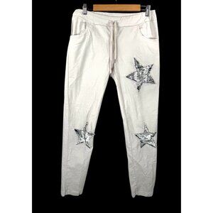 Venti6 glitter embellished stretchy crinkle jogger slim cream sz L